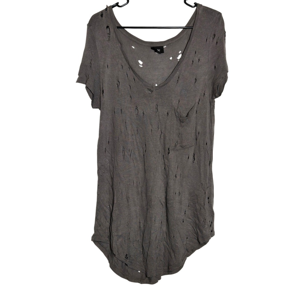 Mossimo Distressed Vneck Linen Blend Top Large Grunge Punk Goth Streetwear Indie